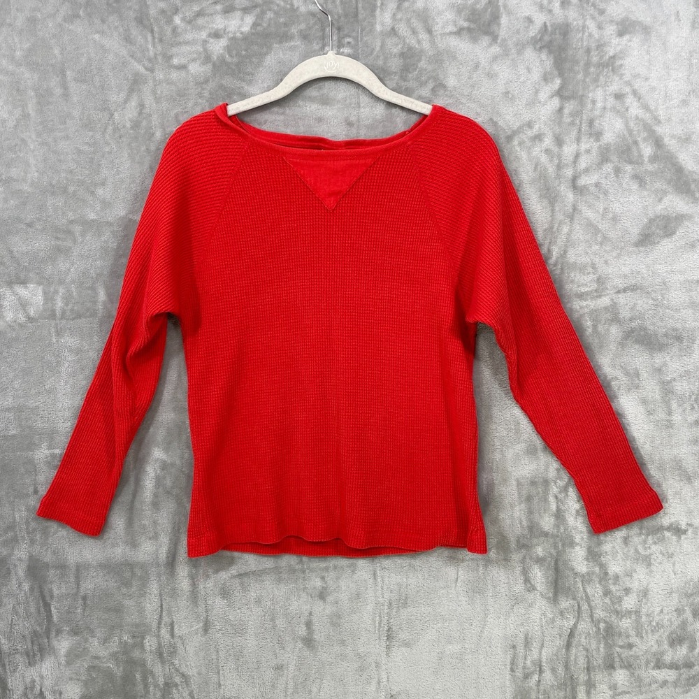 Foreign Legion Women's‎ Size M Waffle Knit Thermal Long Sleeve Shirt Orange USA
